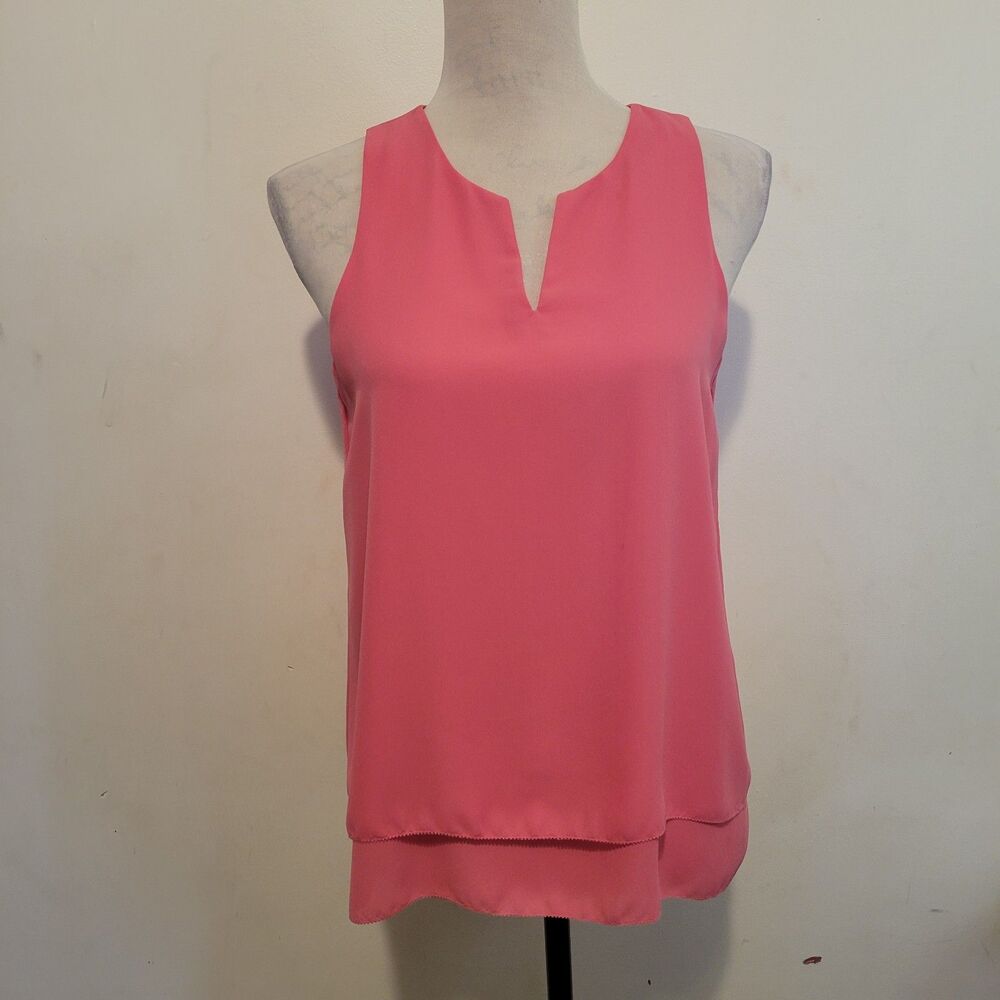 NWT Cremieux Skylar Blouse XS‎ Watermelon Pink Sleeveless Layered Top